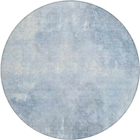8' Sky Blue And Ivory Round Abstract Washable Indoor Outdoor Area Rug Photo 1