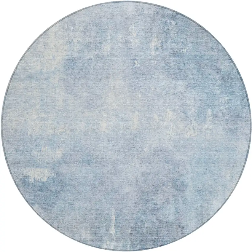 8' Sky Blue And Ivory Round Abstract Washable Indoor Outdoor Area Rug Photo 1