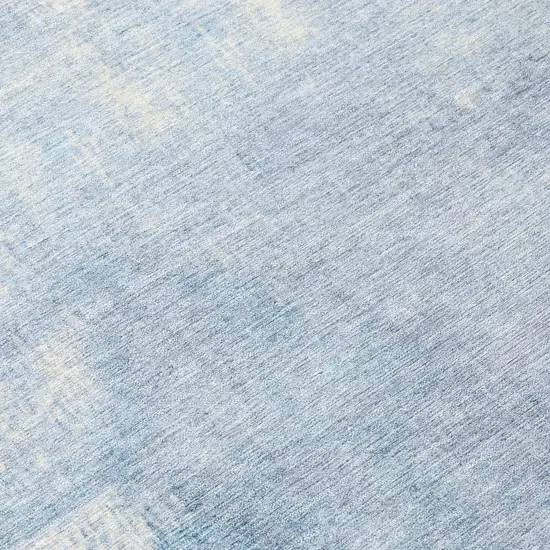 8' Sky Blue And Ivory Round Abstract Washable Indoor Outdoor Area Rug Photo 8
