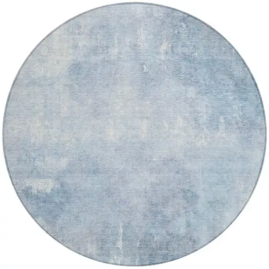 8' Sky Blue And Ivory Round Abstract Washable Indoor Outdoor Area Rug Photo 3