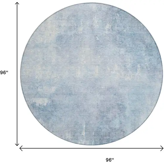 8' Sky Blue And Ivory Round Abstract Washable Indoor Outdoor Area Rug Photo 9