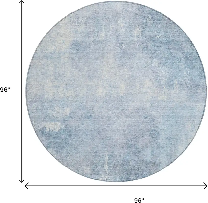 8' Sky Blue And Ivory Round Abstract Washable Indoor Outdoor Area Rug Photo 9