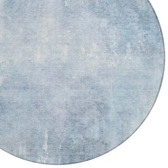 8' Sky Blue And Ivory Round Abstract Washable Indoor Outdoor Area Rug Photo 8