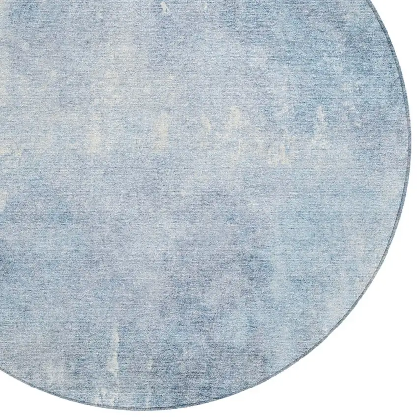 8' Sky Blue And Ivory Round Abstract Washable Indoor Outdoor Area Rug Photo 8