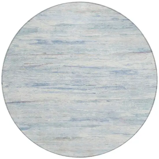 8' Sky Blue And Ivory Round Abstract Washable Indoor Outdoor Area Rug Photo 3
