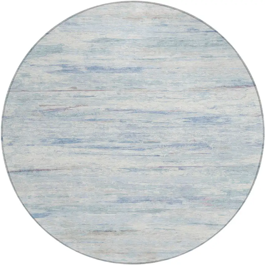 8' Sky Blue And Ivory Round Abstract Washable Indoor Outdoor Area Rug Photo 1