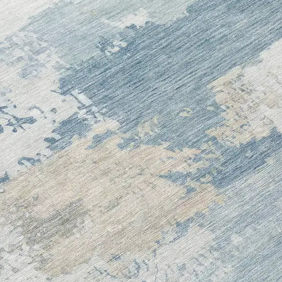 8' Sky Blue And Ivory Round Abstract Washable Indoor Outdoor Area Rug Photo 9