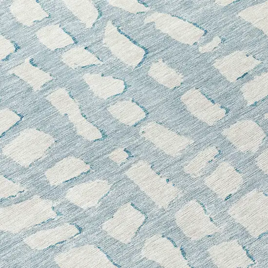 8' Sky Blue And Ivory Round Abstract Washable Indoor Outdoor Area Rug Photo 9