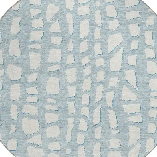 8' Sky Blue And Ivory Round Abstract Washable Indoor Outdoor Area Rug Photo 4