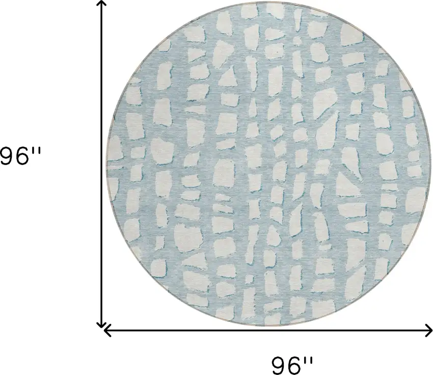 8' Sky Blue And Ivory Round Abstract Washable Indoor Outdoor Area Rug Photo 8