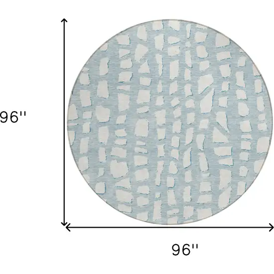 8' Sky Blue And Ivory Round Abstract Washable Indoor Outdoor Area Rug Photo 8