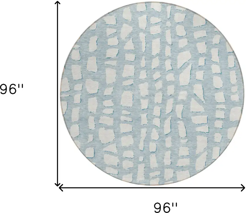 8' Sky Blue And Ivory Round Abstract Washable Indoor Outdoor Area Rug Photo 8