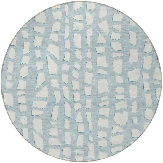8' Sky Blue And Ivory Round Abstract Washable Indoor Outdoor Area Rug Photo 5