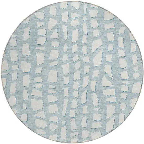 8' Sky Blue And Ivory Round Abstract Washable Indoor Outdoor Area Rug Photo 2