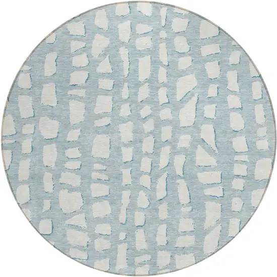 8' Sky Blue And Ivory Round Abstract Washable Indoor Outdoor Area Rug Photo 2