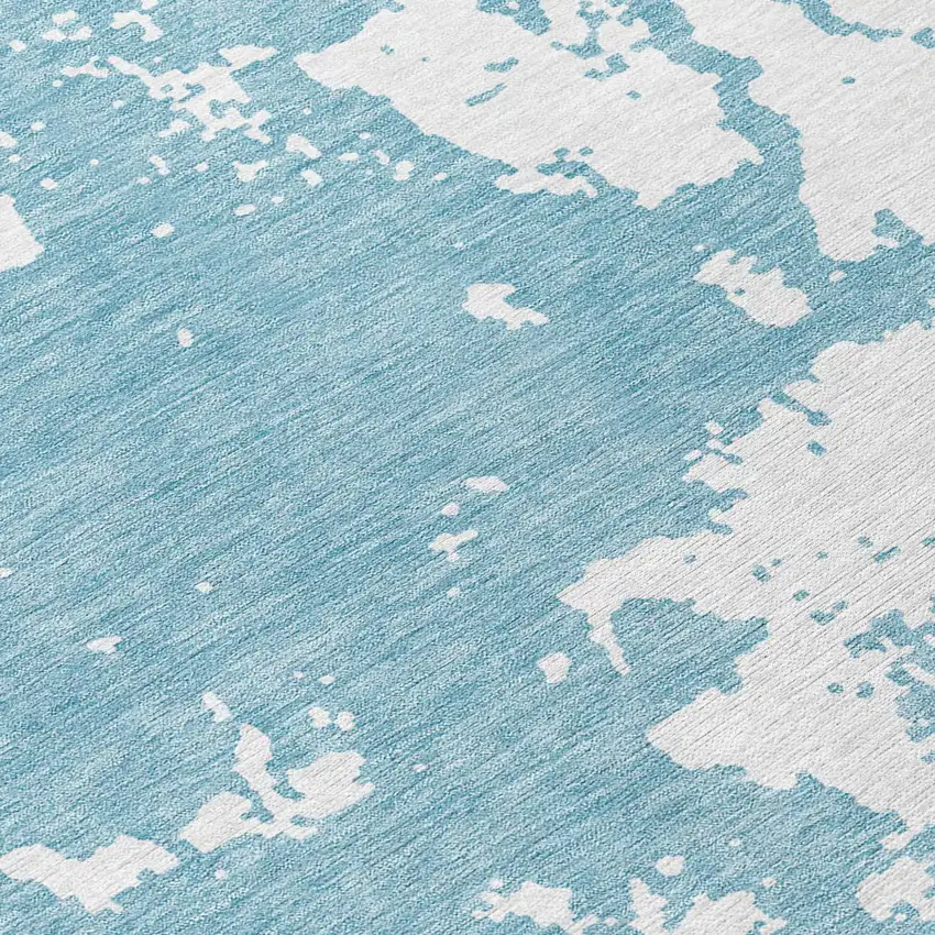 8' Sky Blue And Ivory Round Abstract Washable Indoor Outdoor Area Rug Photo 8