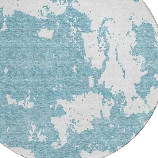 8' Sky Blue And Ivory Round Abstract Washable Indoor Outdoor Area Rug Photo 4