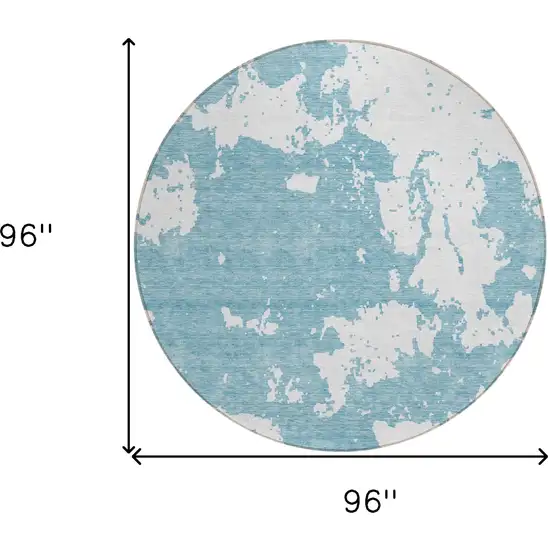 8' Sky Blue And Ivory Round Abstract Washable Indoor Outdoor Area Rug Photo 3