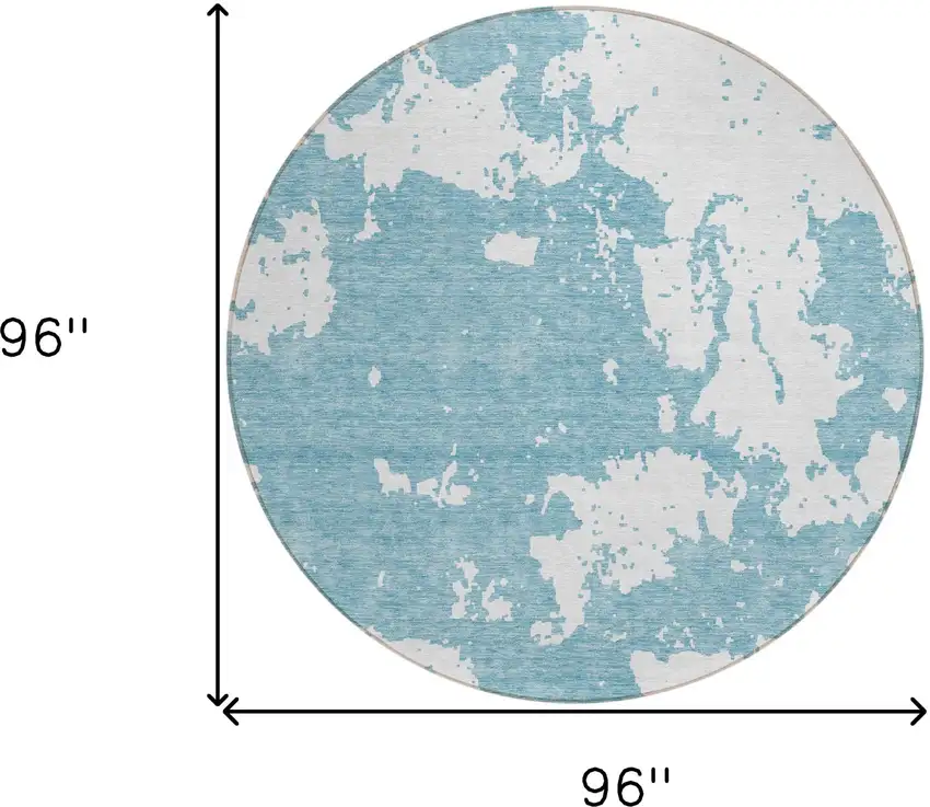 8' Sky Blue And Ivory Round Abstract Washable Indoor Outdoor Area Rug Photo 3