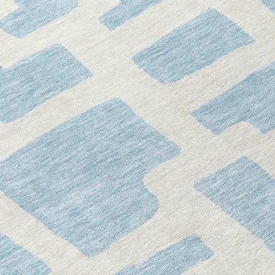 8' Sky Blue And Ivory Round Abstract Washable Indoor Outdoor Area Rug Photo 7