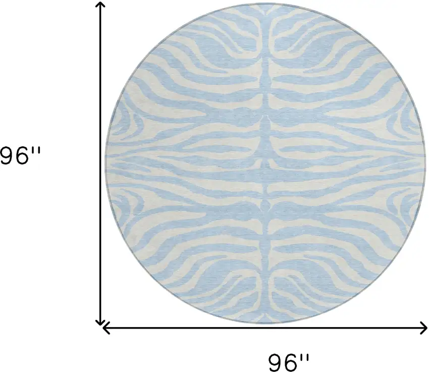 8' Sky Blue And Ivory Round Animal Print Washable Indoor Outdoor Area Rug Photo 9
