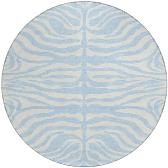 8' Sky Blue And Ivory Round Animal Print Washable Indoor Outdoor Area Rug Photo 2