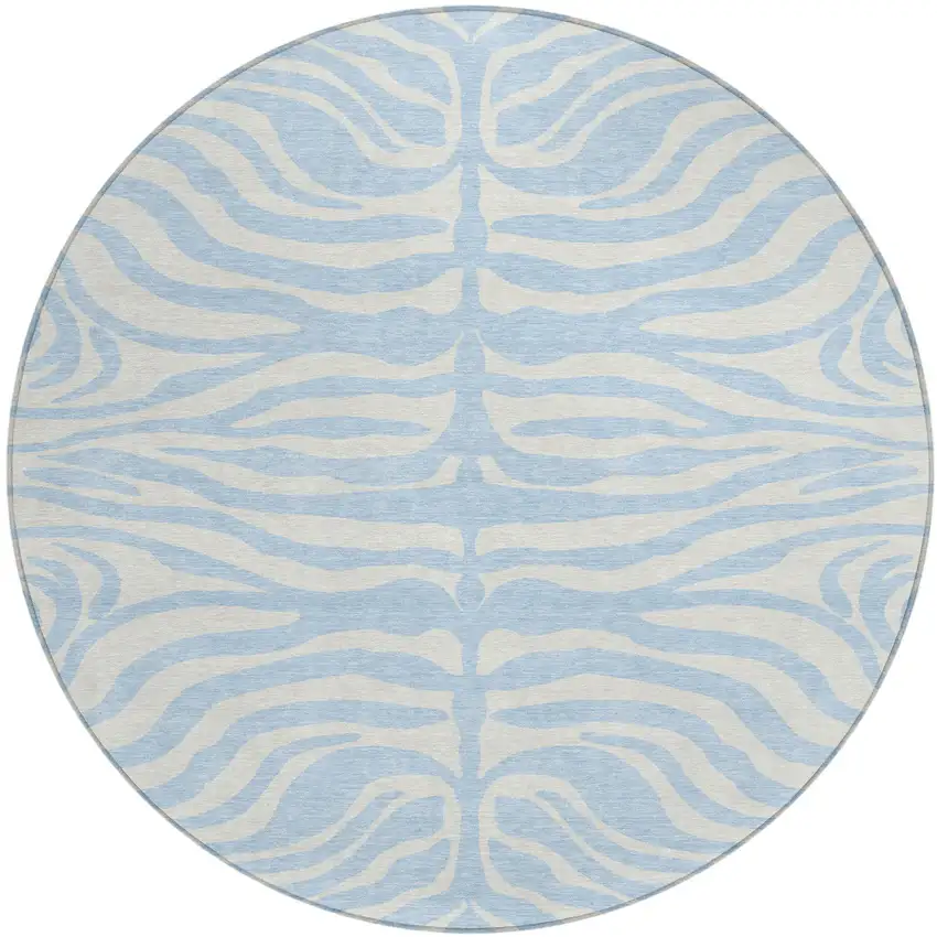 8' Sky Blue And Ivory Round Animal Print Washable Indoor Outdoor Area Rug Photo 2