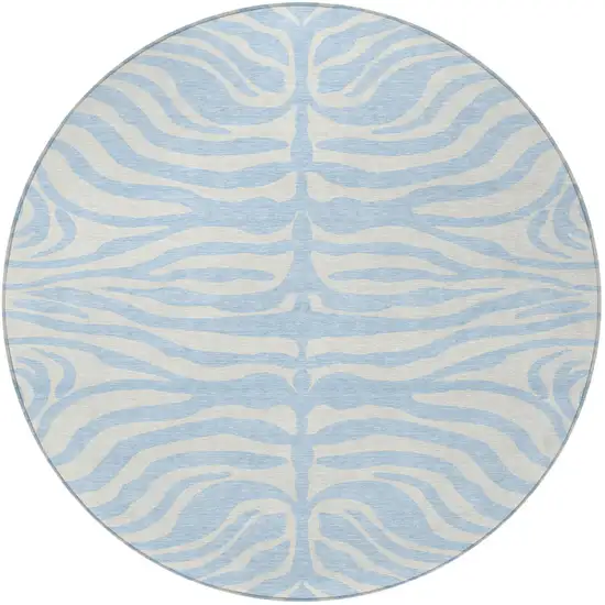 8' Sky Blue And Ivory Round Animal Print Washable Indoor Outdoor Area Rug Photo 3