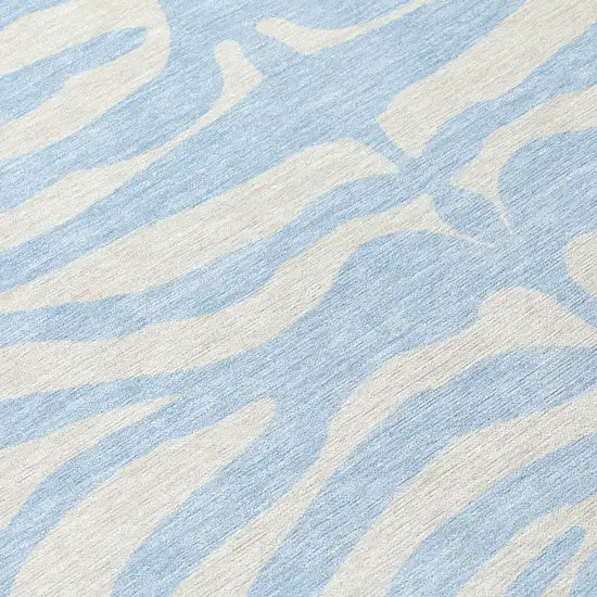 8' Sky Blue And Ivory Round Animal Print Washable Indoor Outdoor Area Rug Photo 8