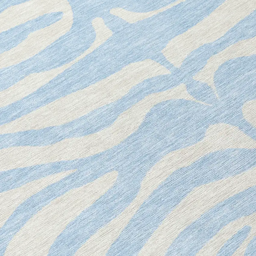 8' Sky Blue And Ivory Round Animal Print Washable Indoor Outdoor Area Rug Photo 8