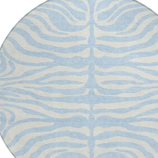 8' Sky Blue And Ivory Round Animal Print Washable Indoor Outdoor Area Rug Photo 6