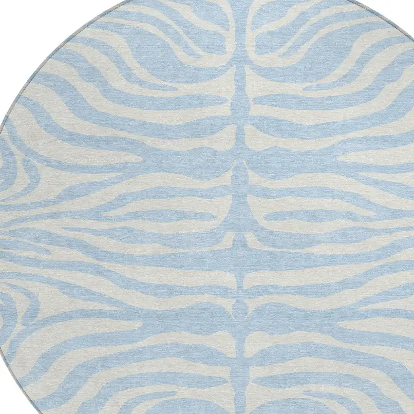 8' Sky Blue And Ivory Round Animal Print Washable Indoor Outdoor Area Rug Photo 6