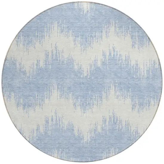 8' Sky Blue And Ivory Round Chevron Washable Indoor Outdoor Area Rug Photo 5