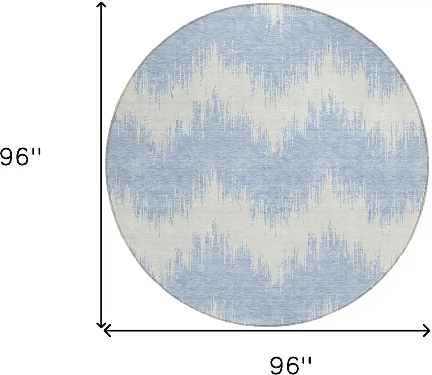 8' Sky Blue And Ivory Round Chevron Washable Indoor Outdoor Area Rug Photo 3