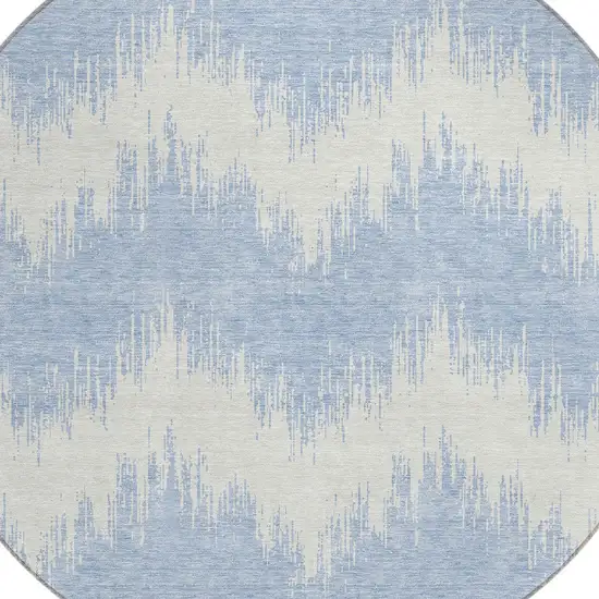 8' Sky Blue And Ivory Round Chevron Washable Indoor Outdoor Area Rug Photo 4
