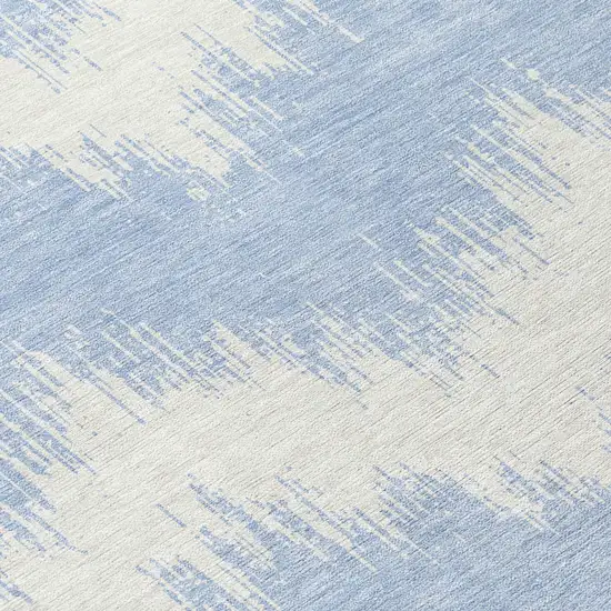 8' Sky Blue And Ivory Round Chevron Washable Indoor Outdoor Area Rug Photo 8