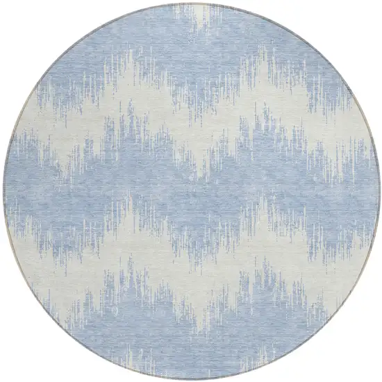 8' Sky Blue And Ivory Round Chevron Washable Indoor Outdoor Area Rug Photo 2