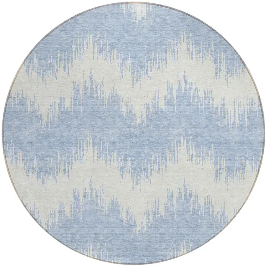 8' Sky Blue And Ivory Round Chevron Washable Indoor Outdoor Area Rug Photo 2
