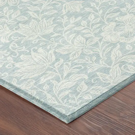 8' Sky Blue And Ivory Round Floral Washable Indoor Outdoor Area Rug Photo 4
