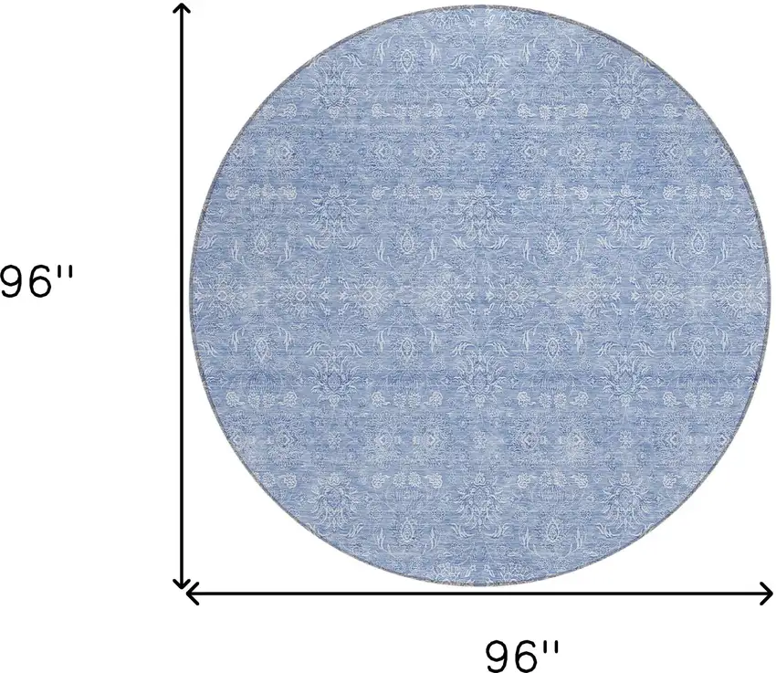 8' Sky Blue And Ivory Round Floral Washable Indoor Outdoor Area Rug Photo 3
