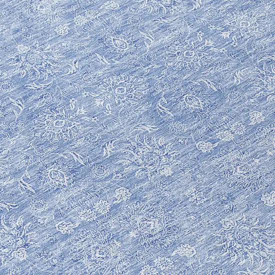 8' Sky Blue And Ivory Round Floral Washable Indoor Outdoor Area Rug Photo 8