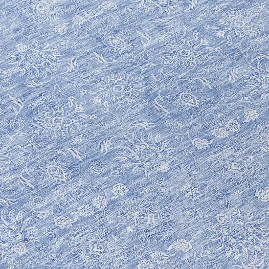 8' Sky Blue And Ivory Round Floral Washable Indoor Outdoor Area Rug Photo 8