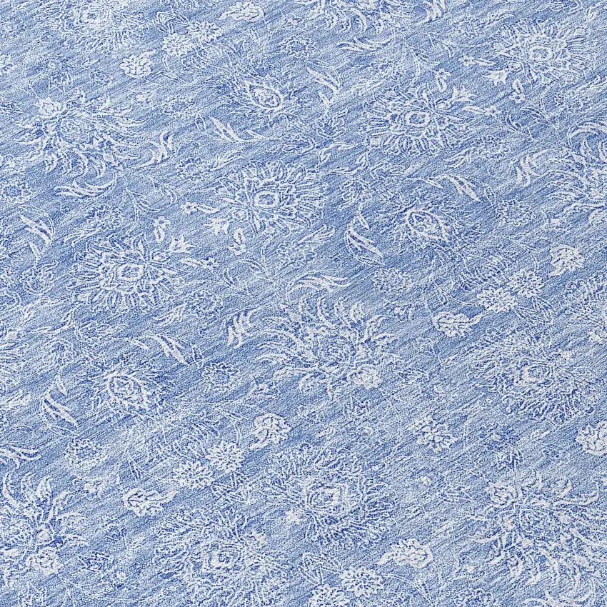 8' Sky Blue And Ivory Round Floral Washable Indoor Outdoor Area Rug Photo 8