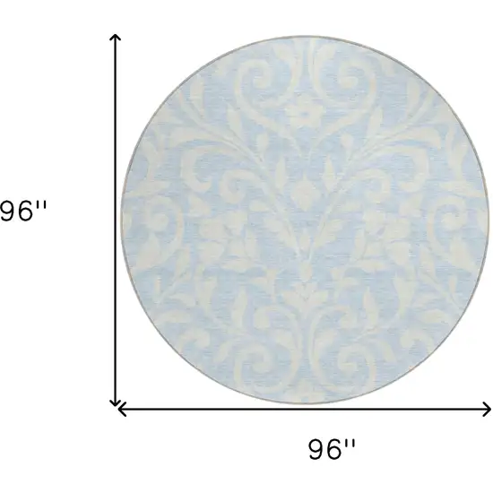 8' Sky Blue And Ivory Round Floral Washable Indoor Outdoor Area Rug Photo 3