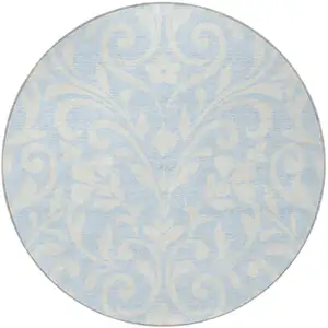 Photo of 8' Sky Blue And Ivory Round Floral Washable Indoor Outdoor Area Rug
