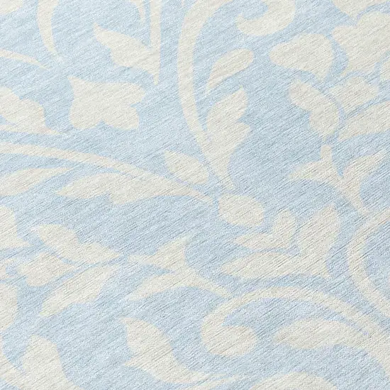 8' Sky Blue And Ivory Round Floral Washable Indoor Outdoor Area Rug Photo 8
