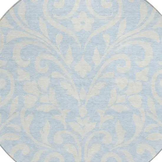 8' Sky Blue And Ivory Round Floral Washable Indoor Outdoor Area Rug Photo 4