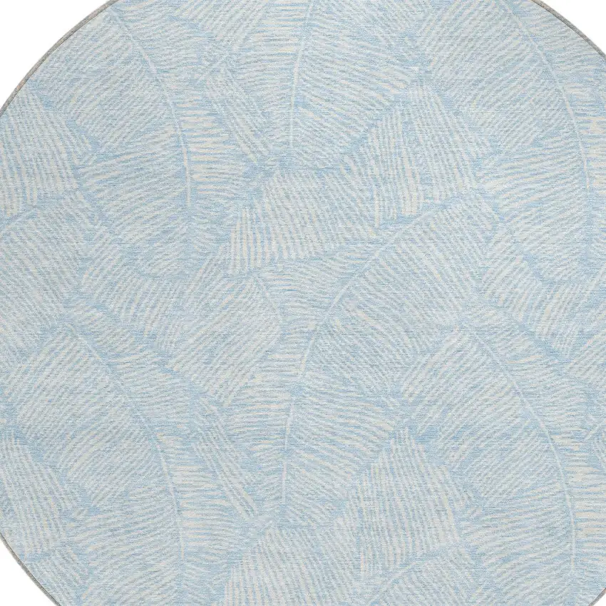 8' Sky Blue And Ivory Round Floral Washable Indoor Outdoor Area Rug Photo 4