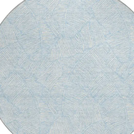 8' Sky Blue And Ivory Round Floral Washable Indoor Outdoor Area Rug Photo 4