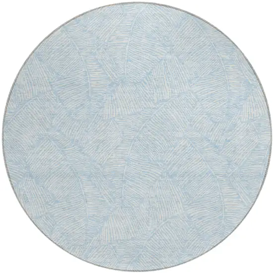 8' Sky Blue And Ivory Round Floral Washable Indoor Outdoor Area Rug Photo 2